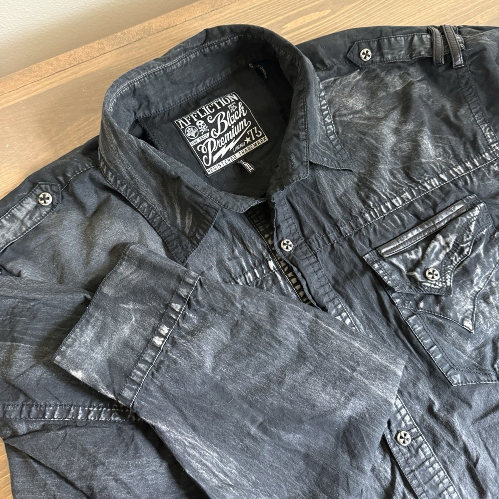 Affliction Men's 3XL Black Premium Long Sleeve Button Up Shirt Collar Top